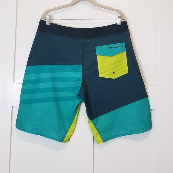 Billabong Other - Billabong Platinum X Stretch Hi Waist Board Short Size 34 Blue Teal Neon Green